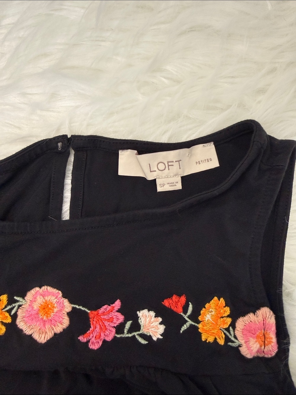 LOFT Black Sleeveless Dress Size Small with Pink, Orange & Red Floral Embroidery - Picture 2 of 5